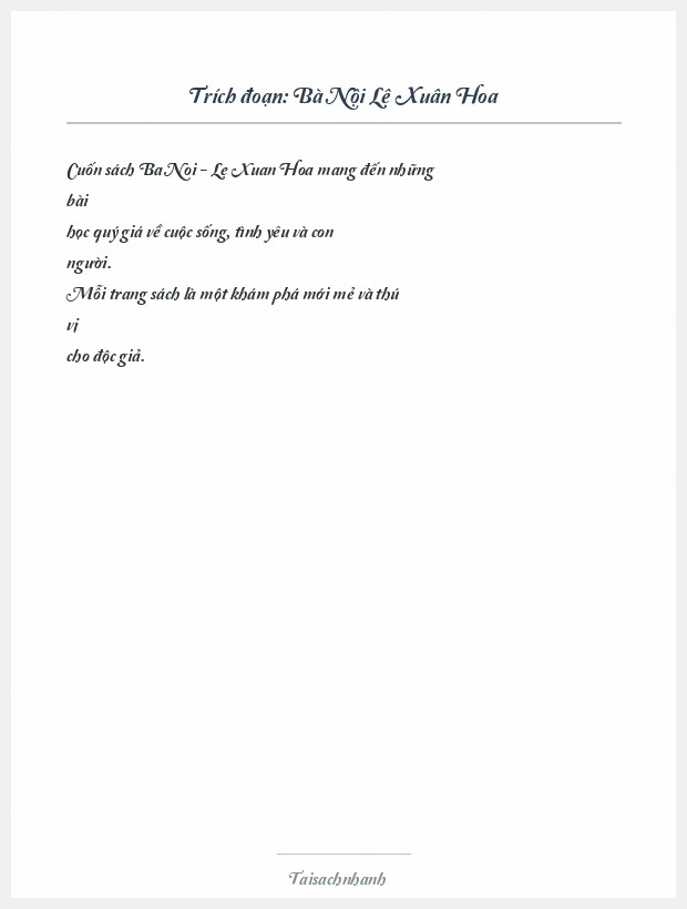 Trích đoạn Bà Nội Lê Xuân Hoa