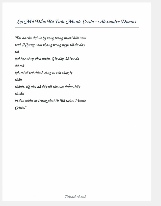 Trích đoạn Bá Tước Monte Cristo - Alexandre Dumas