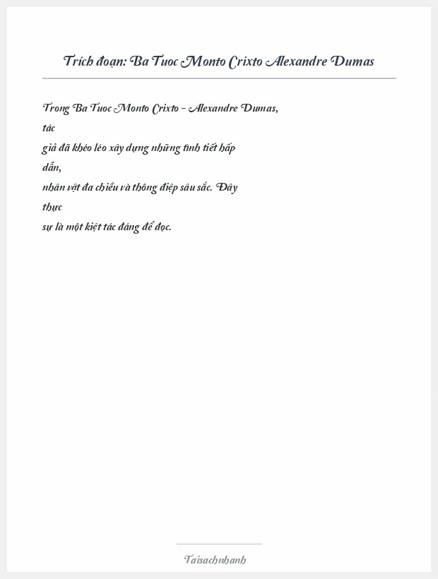 Trích đoạn Ba Tuoc Monto Crixto Alexandre Dumas