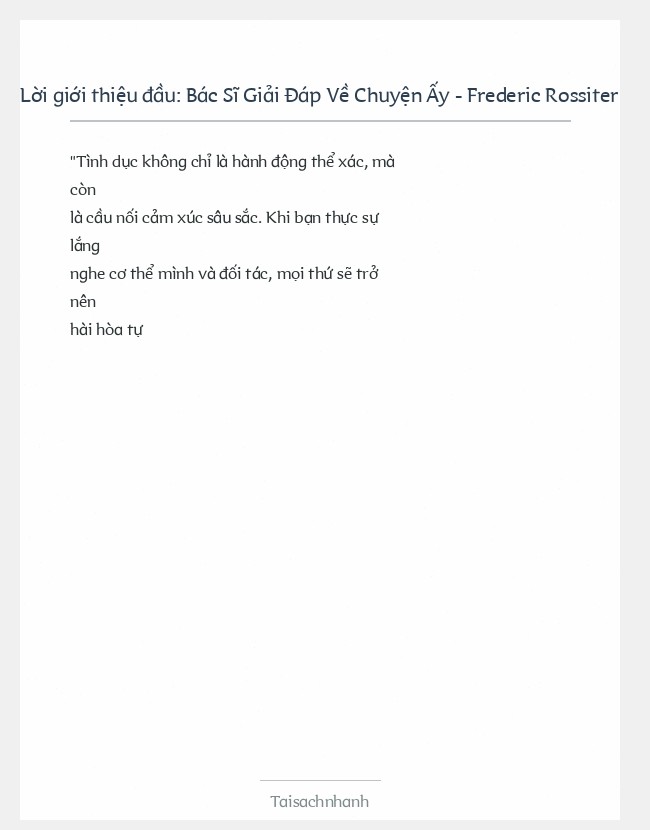 Trích đoạn Bác Sĩ Giải Đáp Về Chuyện Ấy - Frederic Rossiter