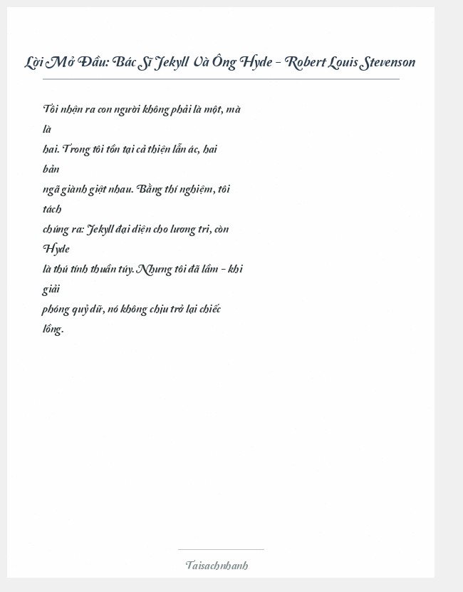 Trích đoạn Bác Sĩ Jekyll Và Ông Hyde - Robert Louis Stevenson