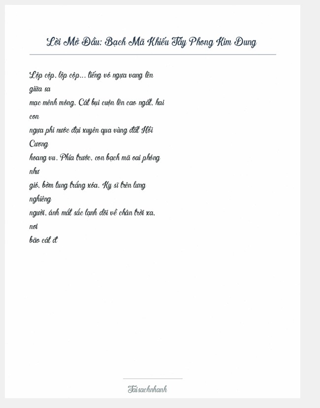 Trích đoạn Bạch Mã Khiếu Tây Phong Kim Dung