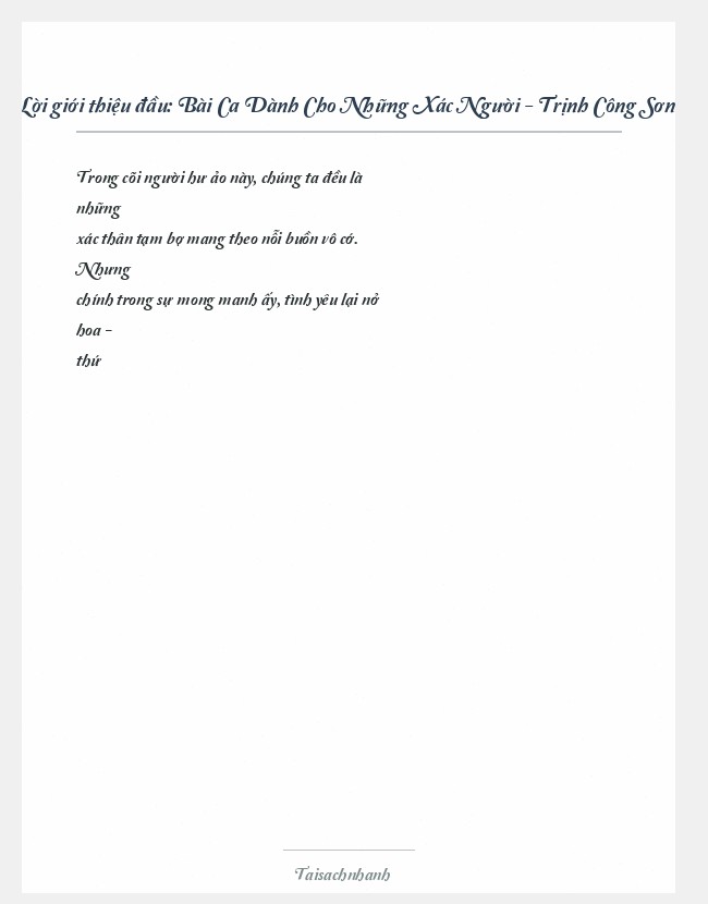 Trích đoạn Bài Ca Dành Cho Những Xác Người - Trịnh Công Sơn