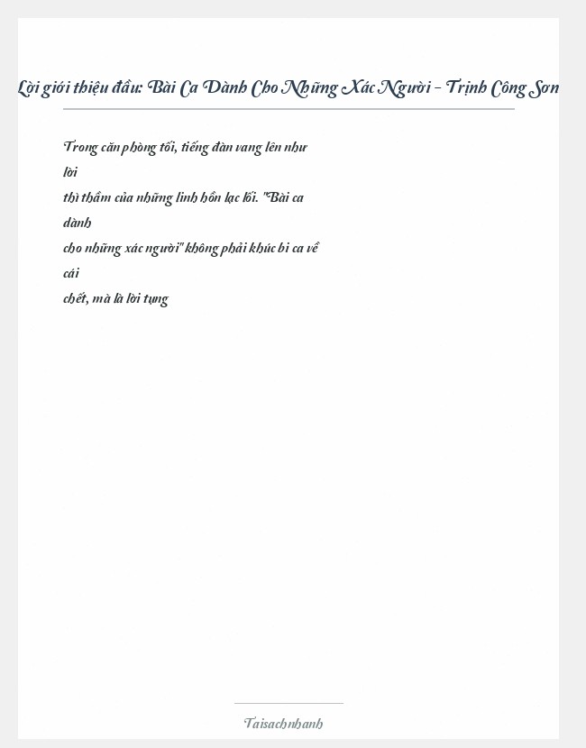 Trích đoạn Bài Ca Dành Cho Những Xác Người - Trịnh Công Sơn