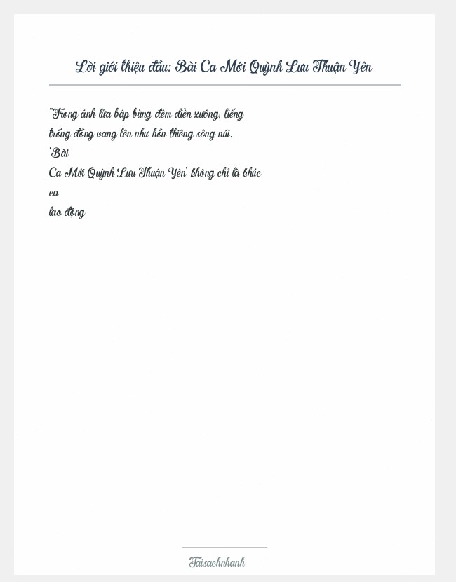 Trích đoạn Bài Ca Mới Quỳnh Lưu Thuận Yên