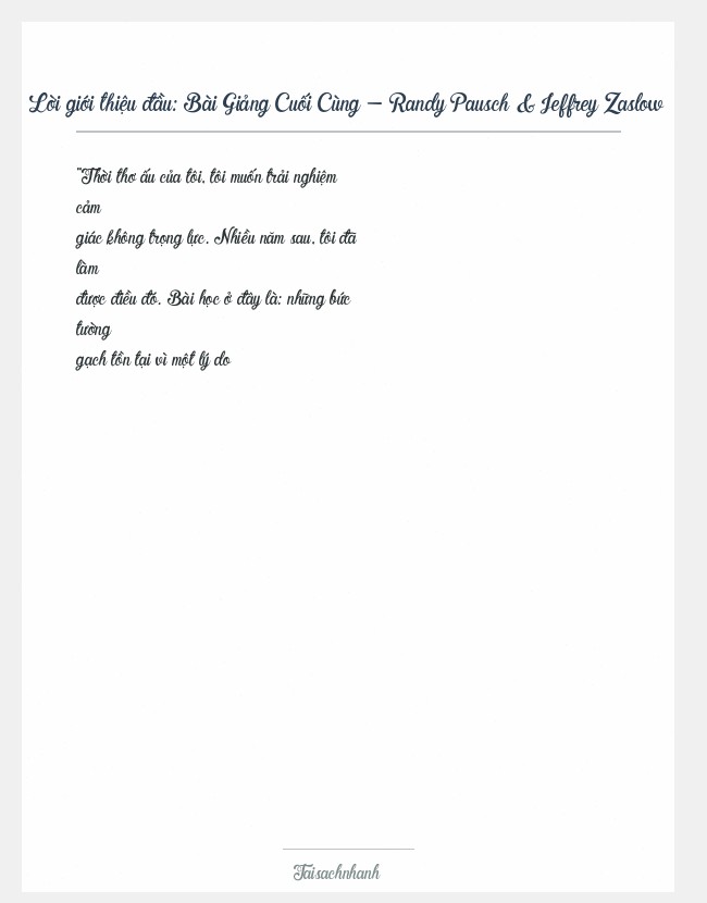 Trích đoạn Bài Giảng Cuối Cùng - Randy Pausch & Jeffrey Zaslow