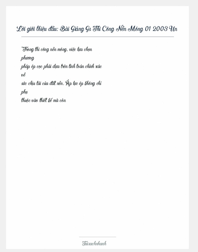 Trích đoạn Bài Giảng Gs Thi Công Nền Móng 01 2003 Un