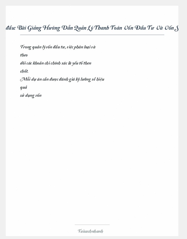 Trích đoạn Bài Giảng Hướng Dẫn Quản Lý Thanh Toán Vốn Đầu Tư Và Vốn Sự Nghiệp 10