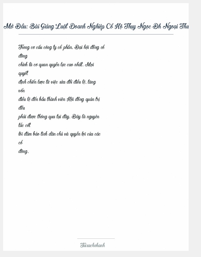 Trích đoạn Bài Giảng Luật Doanh Nghiệp Cổ Hộ Thụy Ngọc Đh Ngoại Thương