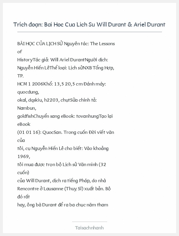 Trích đoạn Bai Hoc Cua Lich Su Will Durant & Ariel Durant