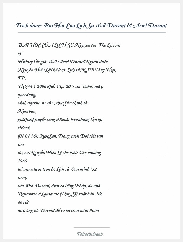 Trích đoạn Bai Hoc Cua Lich Su Will Durant & Ariel Durant