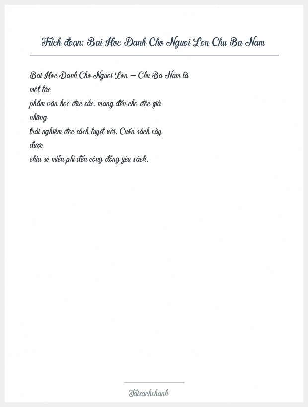 Trích đoạn Bai Hoc Danh Cho Nguoi Lon Chu Ba Nam