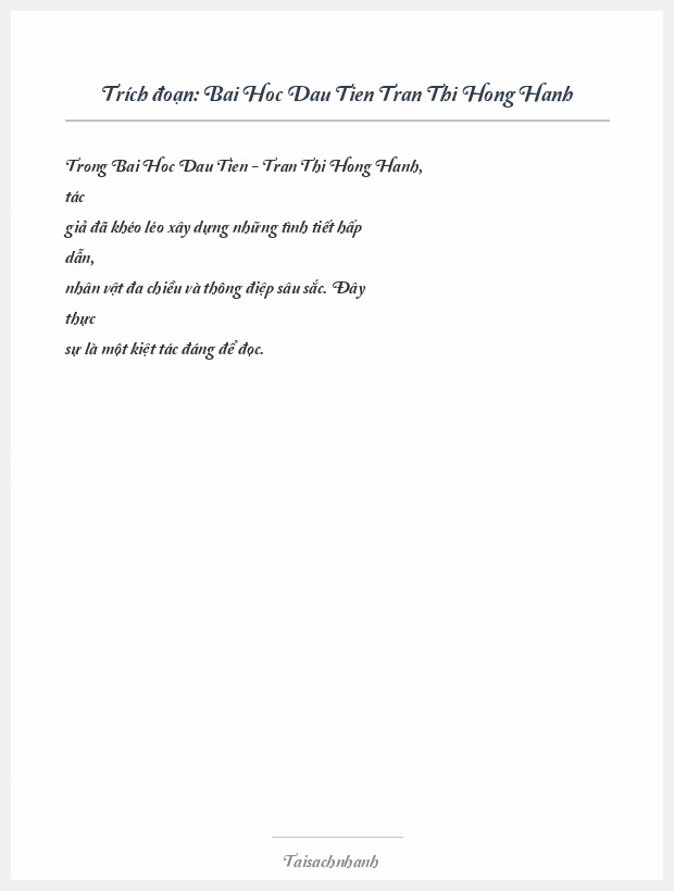 Trích đoạn Bai Hoc Dau Tien Tran Thi Hong Hanh