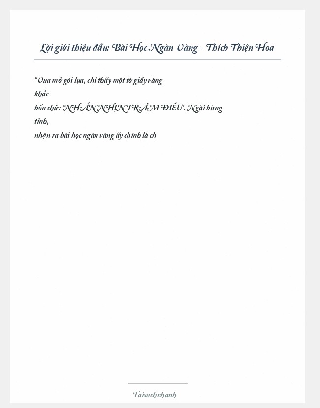 Trích đoạn Bài Học Ngàn Vàng - Thích Thiện Hoa