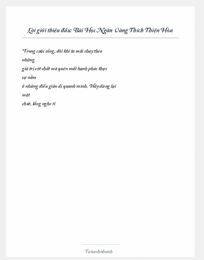 Trích đoạn Bài Học Ngàn Vàng Thích Thiện Hòa
