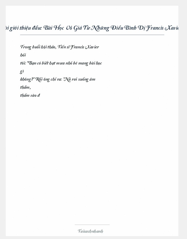 Trích đoạn Bài Học Vô Giá Từ Những Điều Bình Dị Francis Xavier