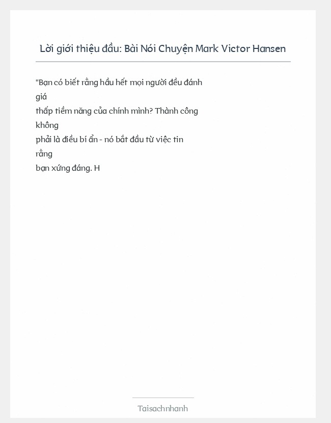 Trích đoạn Bài Nói Chuyện Mark Victor Hansen