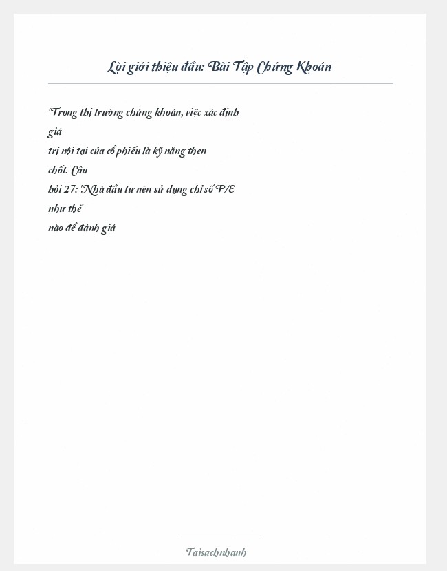 Trích đoạn Bài Tập Chứng Khoán