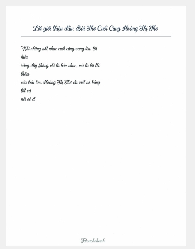 Trích đoạn Bài Thơ Cuối Cùng Hoàng Thị Thơ