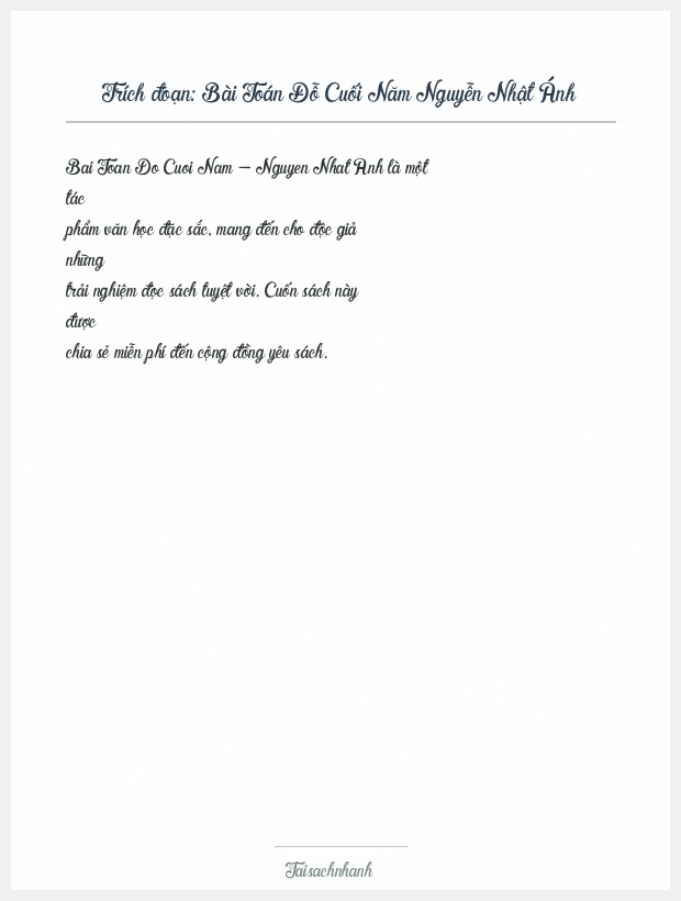 Trích đoạn Bài Toán Đỗ Cuối Năm Nguyễn Nhật Ánh