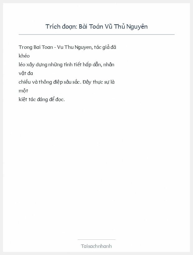 Trích đoạn Bài Toán Vũ Thủ Nguyên