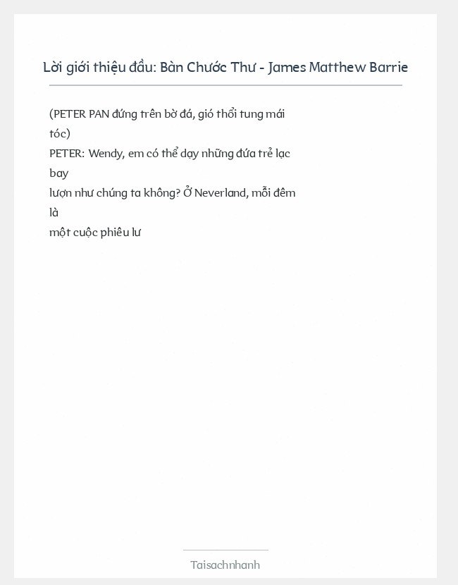 Trích đoạn Bàn Chước Thư - James Matthew Barrie