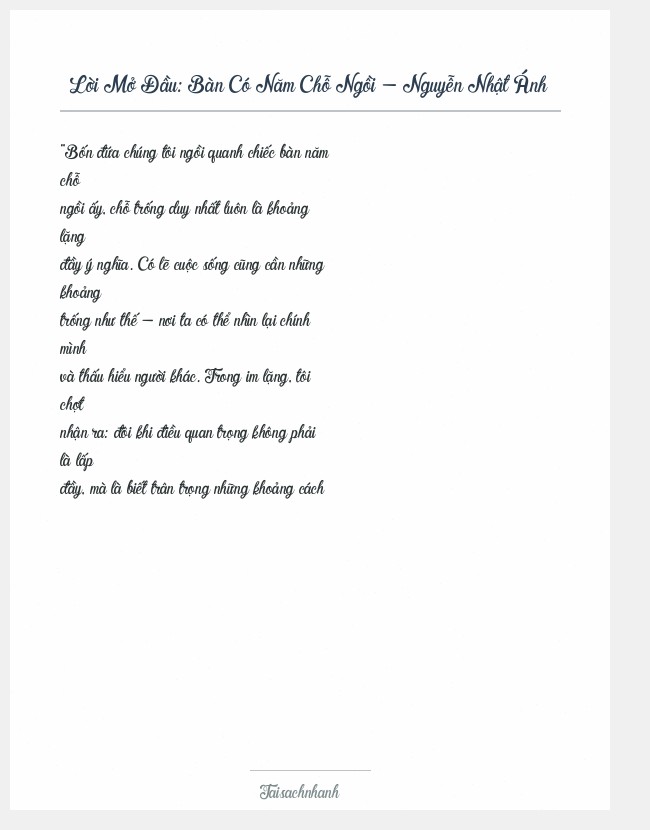 Trích đoạn Bàn Có Năm Chỗ Ngồi - Nguyễn Nhật Ánh