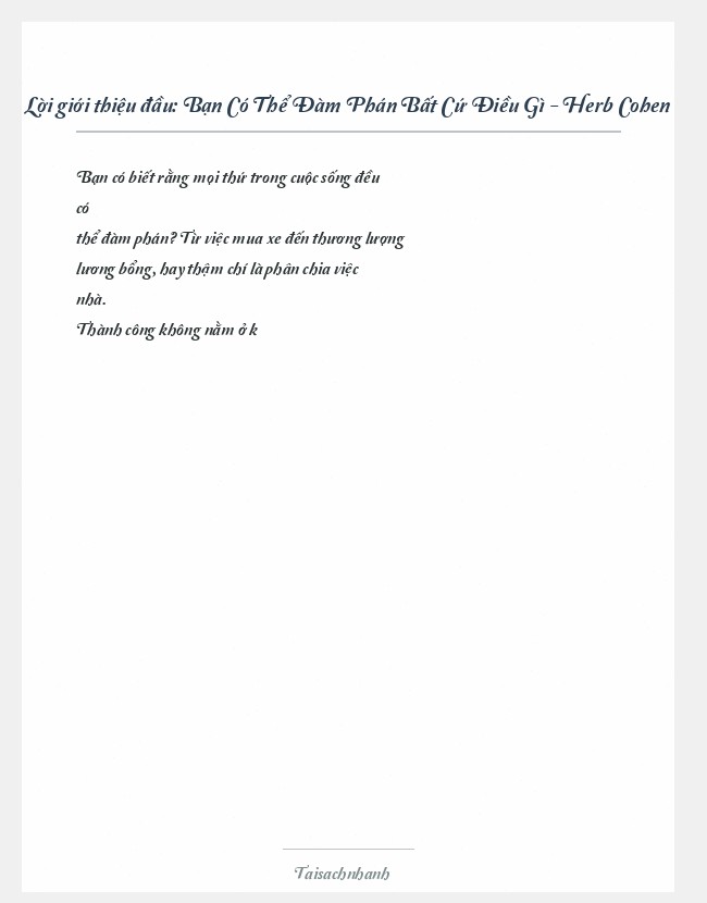 Trích đoạn Bạn Có Thể Đàm Phán Bất Cứ Điều Gì - Herb Cohen