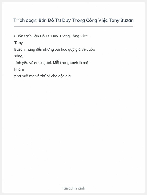 Trích đoạn Bản Đồ Tư Duy Trong Công Việc Tony Buzan