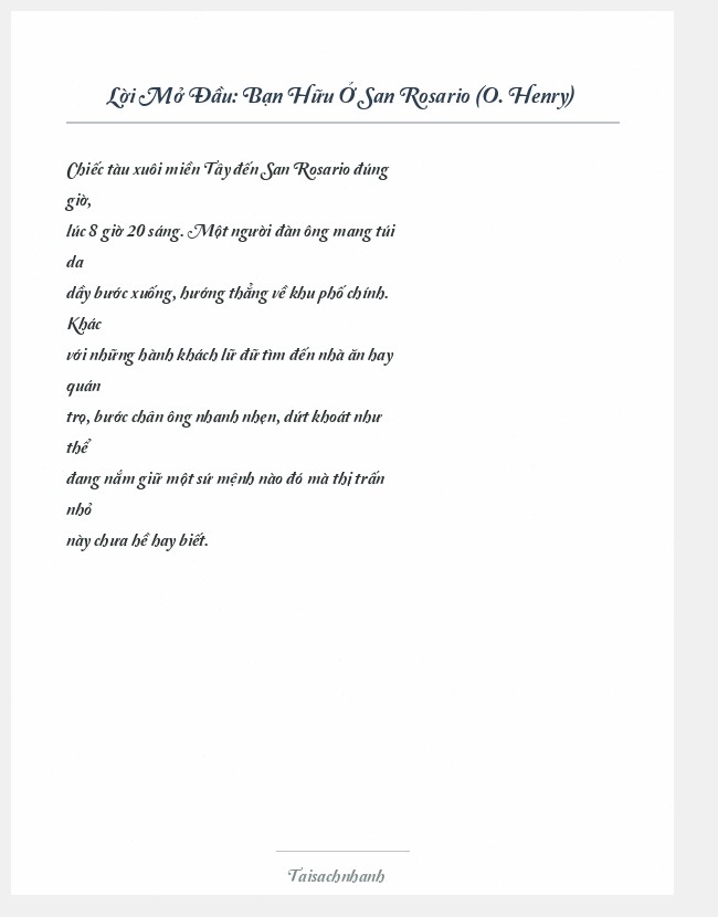 Trích đoạn Bạn Hữu Ở San Rosario (O. Henry)