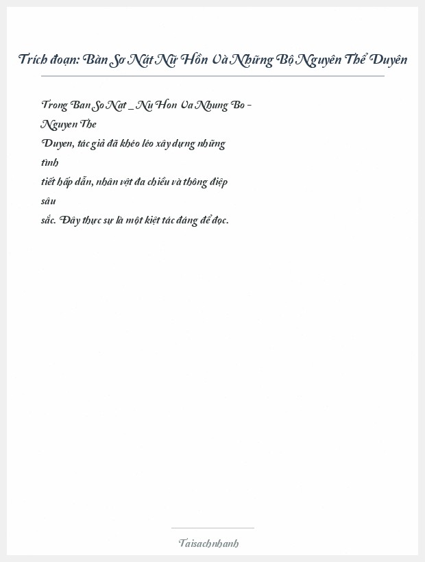 Trích đoạn Bàn Sơ Nát Nữ Hồn Và Những Bộ Nguyên Thể Duyên