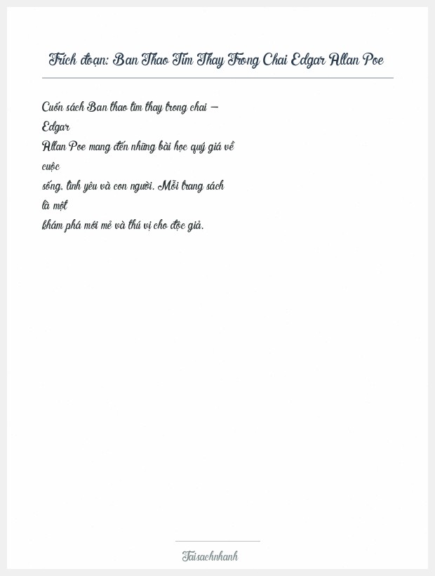 Trích đoạn Ban Thao Tim Thay Trong Chai Edgar Allan Poe