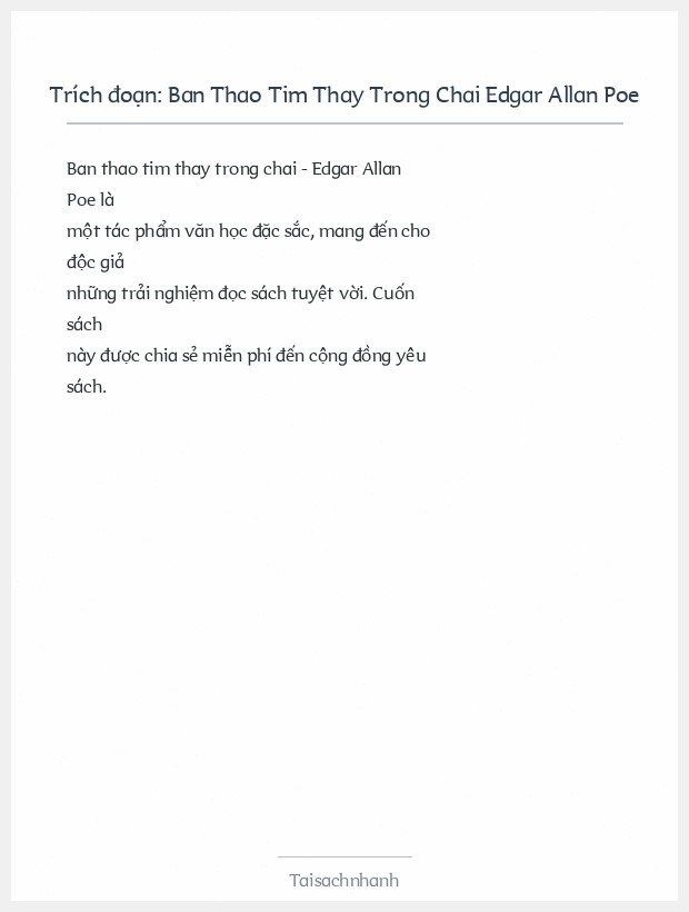 Trích đoạn Ban Thao Tim Thay Trong Chai Edgar Allan Poe