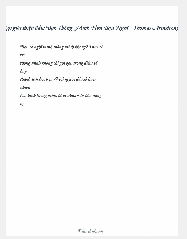 Trích đoạn Bạn Thông Minh Hơn Bạn Nghĩ - Thomas Armstrong