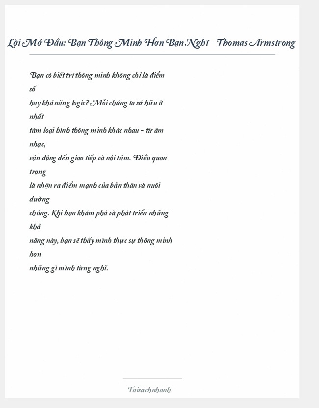 Trích đoạn Bạn Thông Minh Hơn Bạn Nghĩ - Thomas Armstrong