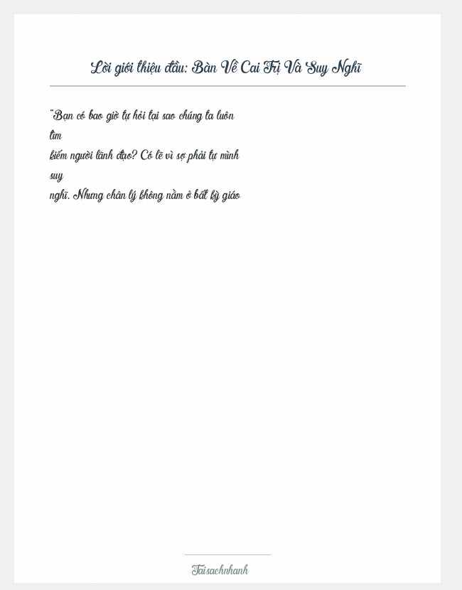 Trích đoạn Bàn Về Cai Trị Và Suy Nghĩ