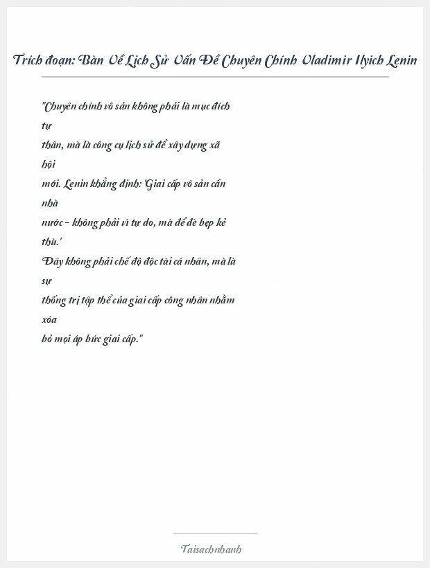 Trích đoạn Bàn Về Lịch Sử Vấn Đề Chuyên Chính Vladimir Ilyich Lenin