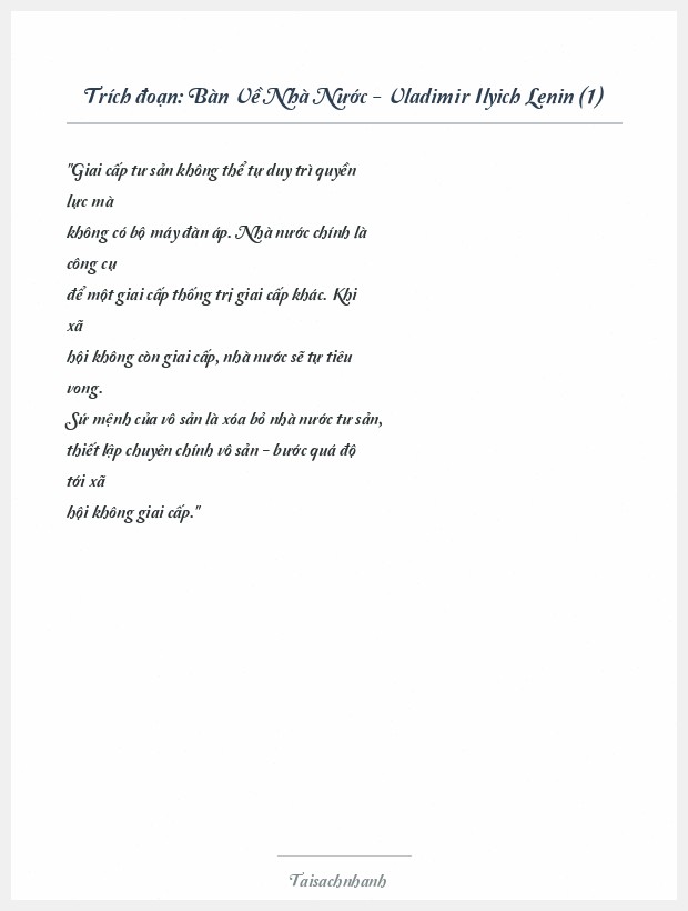 Trích đoạn Bàn Về Nhà Nước - Vladimir Ilyich Lenin (1)