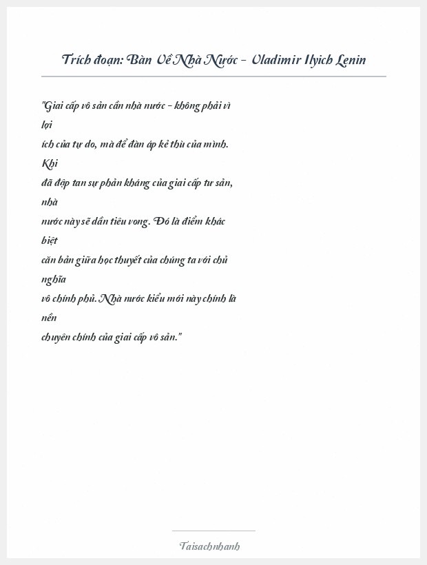 Trích đoạn Bàn Về Nhà Nước - Vladimir Ilyich Lenin