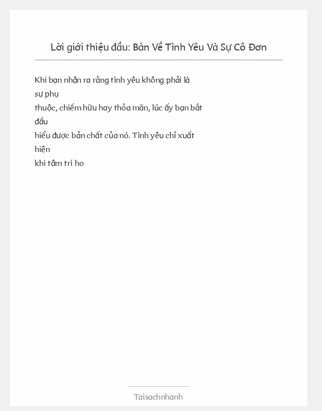 Trích đoạn Bàn Về Tình Yêu Và Sự Cô Đơn