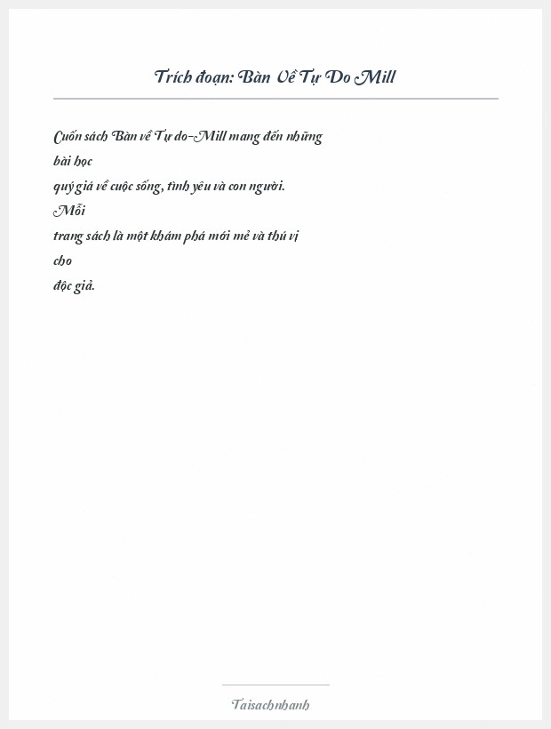 Trích đoạn Bàn Về Tự Do Mill