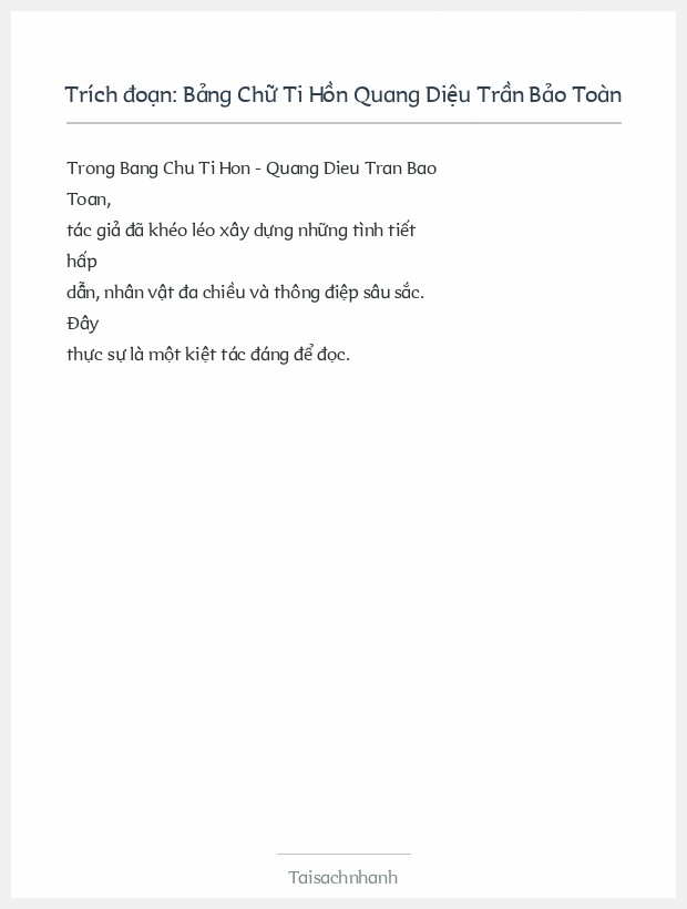 Trích đoạn Bảng Chữ Ti Hồn Quang Diệu Trần Bảo Toàn