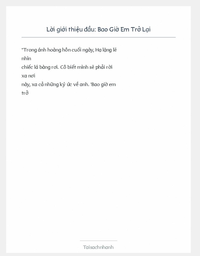 Trích đoạn Bao Giờ Em Trở Lại