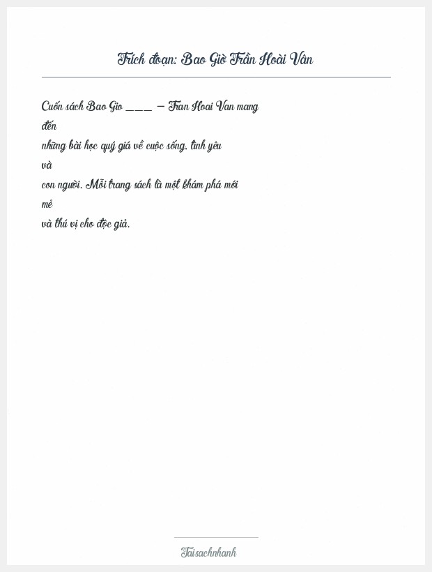Trích đoạn Bao Giờ Trần Hoài Vân