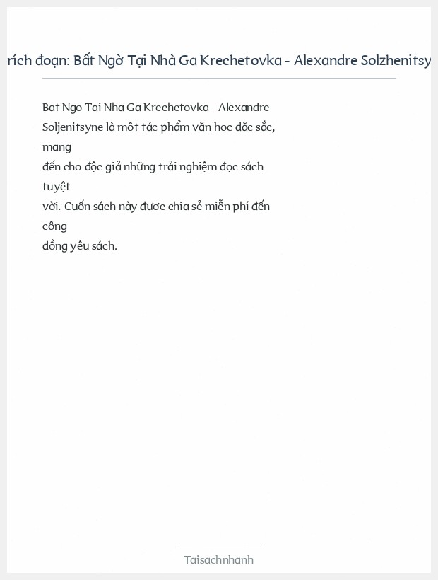 Trích đoạn Bất Ngờ Tại Nhà Ga Krechetovka - Alexandre Solzhenitsyn