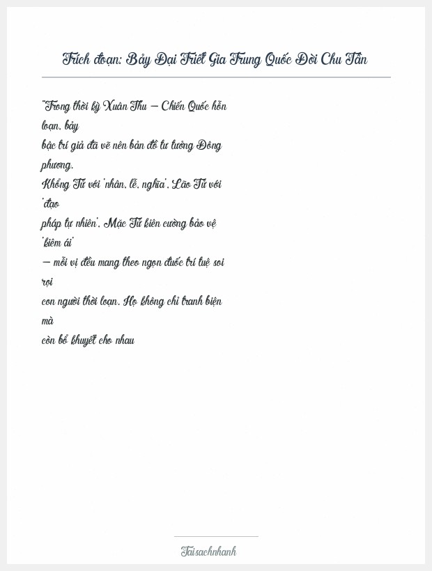 Trích đoạn Bảy Đại Triết Gia Trung Quốc Đời Chu Tần