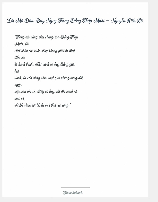 Trích đoạn Bay Ngay Trong Đồng Tháp Mười - Nguyễn Hiến Lê