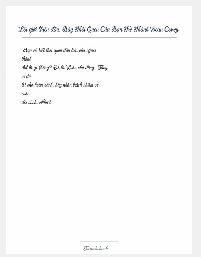 Trích đoạn Bảy Thói Quen Của Bạn Trẻ Thành Sean Covey