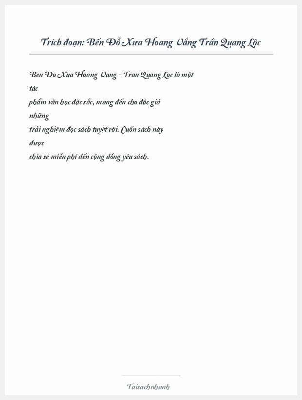 Trích đoạn Bến Đỗ Xưa Hoang Vắng Trần Quang Lộc