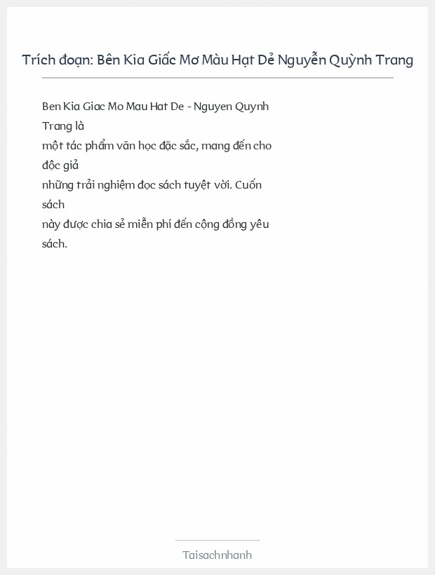 Trích đoạn Bên Kia Giấc Mơ Màu Hạt Dẻ Nguyễn Quỳnh Trang